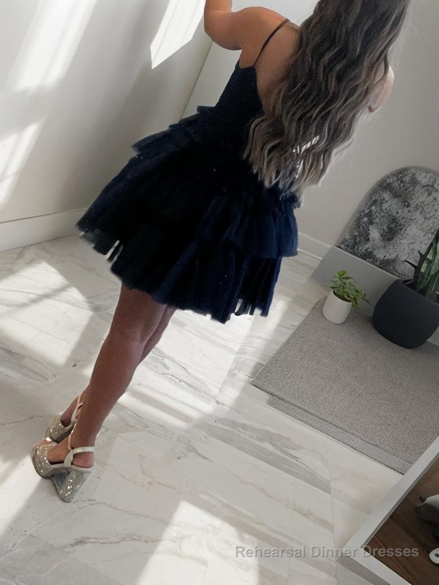 A-Line/Princess Spaghetti Straps Short/Mini Tulle Homecoming Dresses With Ruffles Secondary image