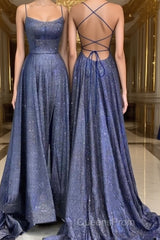 A-Line/Princess Spaghetti Straps Sweep Train Evening Prom Dress