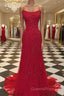 A-Line/Princess Spaghetti Straps Sweep Train Tulle Evening Dress With Appliques Lace
