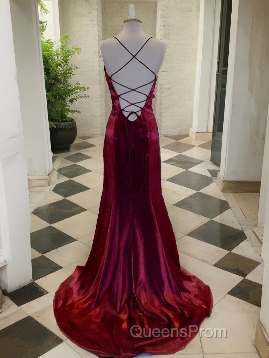A-Line/Princess Spaghetti Straps Sweep Train Velvet Evening Prom Dress With Leg Slit Secondary image