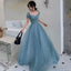 A-Line Princess Square Neckline Short Sleeve Floor-Length Prom Dresses