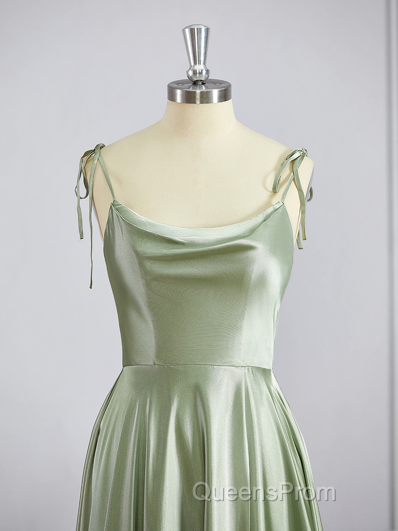 A-Line/Princess Square Sweep Train Silk like Satin Bridesmaid Dress with Leg Slit Secondary image