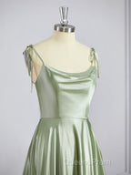 A-Line/Princess Square Sweep Train Silk like Satin Bridesmaid Dress with Leg Slit