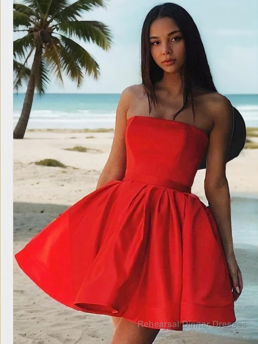 A-Line/Princess Strapless Short/Mini Satin Homecoming Dresses Main image
