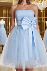 A-Line/Princess Strapless Short/Mini Tulle Homecoming Dress With Bow