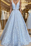 A-Line/Princess Straps Floor-Length Lace Evening Prom Dress With Appliques Lace