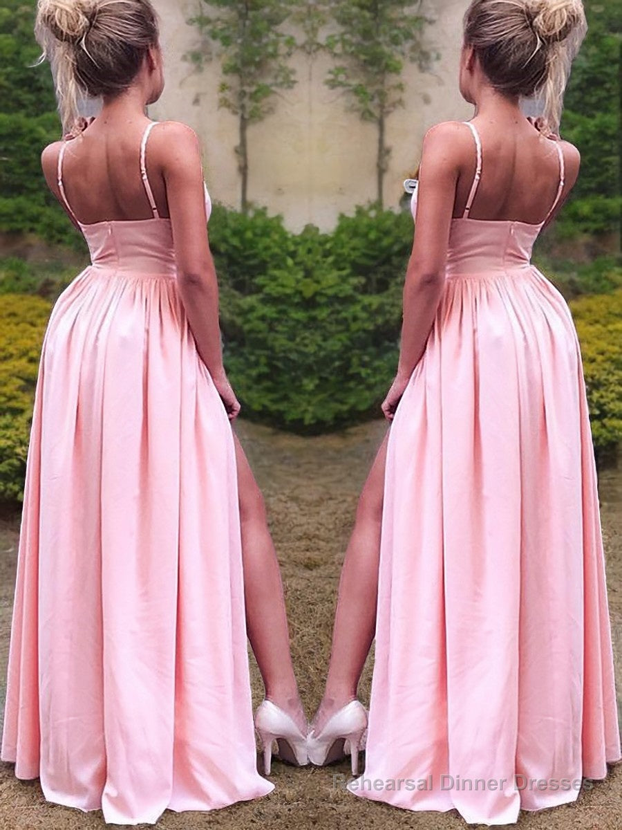 A-Line/Princess Straps Floor-Length Stretch Crepe Prom Dresses With Leg Slit Secondary image