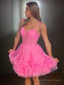 A-line/Princess Straps Short/Mini Tulle Homecoming Dress with Cascading Ruffles