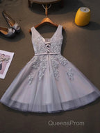 A-Line/Princess Straps Short/Mini Tulle Homecoming Dress With Appliques Lace