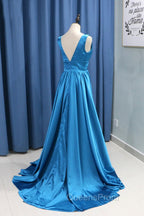 A-Line/Princess Sweep Train Sleeveless Satin V-Neck Bridesmaid Dress