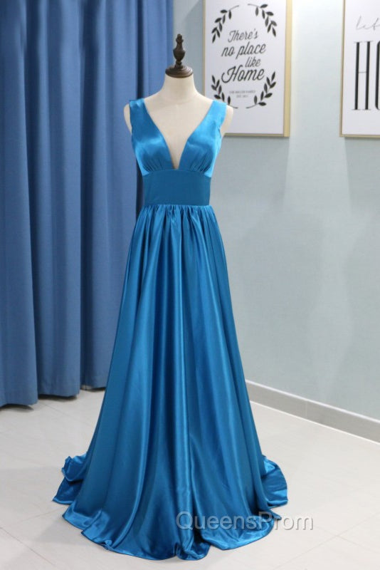 A-Line/Princess Sweep Train Sleeveless Satin V-Neck Bridesmaid Dress