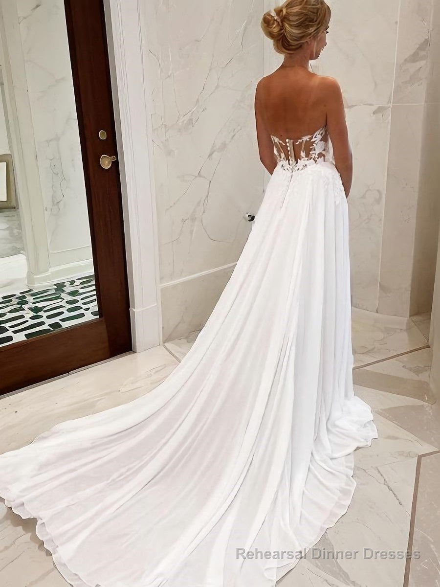 A-Line/Princess Sweetheart Chapel Train Chiffon Wedding Dresses With Leg Slit Secondary image