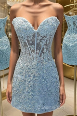 A-Line/Princess Sweetheart Corset Short/Mini Lace Applique Homecoming Dress