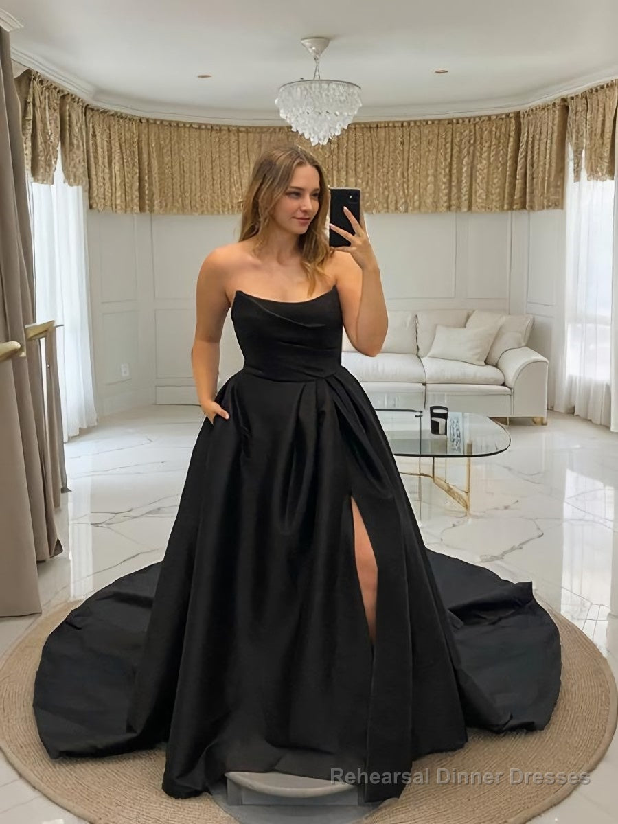 A-line/Princess Sweetheart Court Train Satin Wedding Dress with Leg Slit Main image