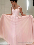 A-Line/Princess Sweetheart Floor-Length Tulle Evening Dresses With Appliques Lace