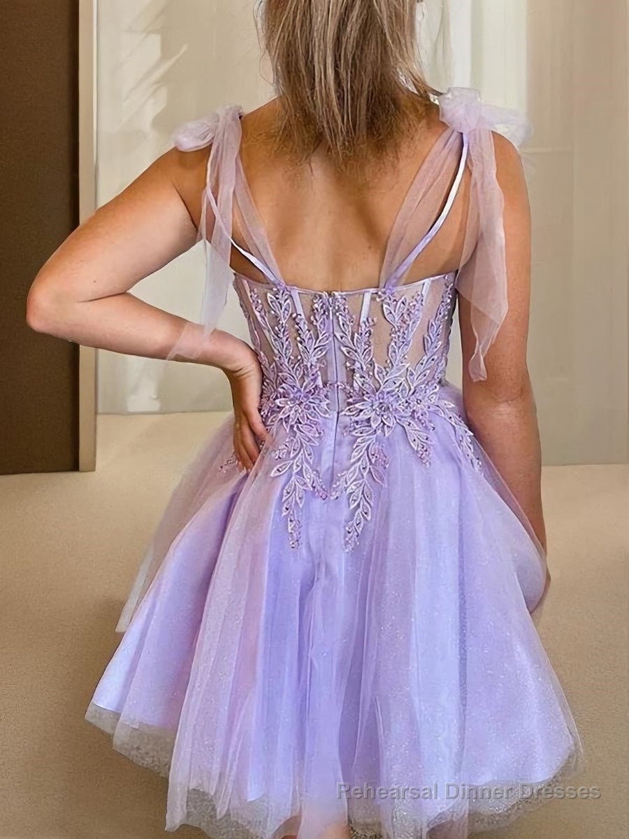 A-Line/Princess Sweetheart Short/Mini Tulle Homecoming Dresses With Appliques Lace Secondary image