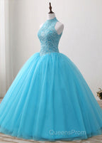 A-Line/Princess Tulle Appliques Lace Evening Prom Dress With Beading