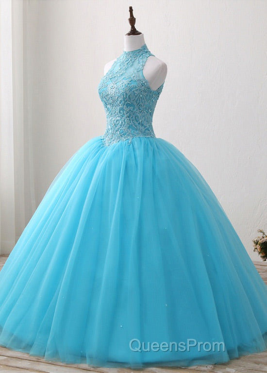 A-Line/Princess Tulle Appliques Lace Evening Prom Dress With Beading