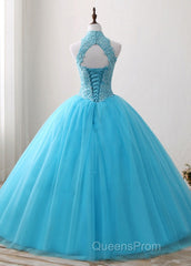 A-Line/Princess Tulle Appliques Lace Evening Prom Dress With Beading