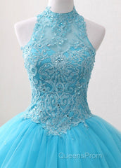 A-Line/Princess Tulle Appliques Lace Evening Prom Dress With Beading