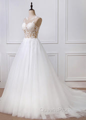 A-Line/Princess Tulle Appliques Lace Wedding Dress