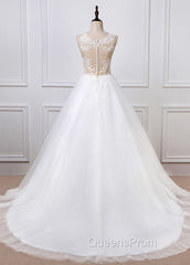 A-Line/Princess Tulle Appliques Lace Wedding Dress