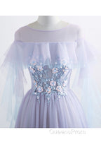 A-Line/Princess Tulle Jewel Floor-Length Evening Prom Dress With Beaded Lace Appliques