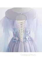 A-Line/Princess Tulle Jewel Floor-Length Evening Prom Dress With Beaded Lace Appliques