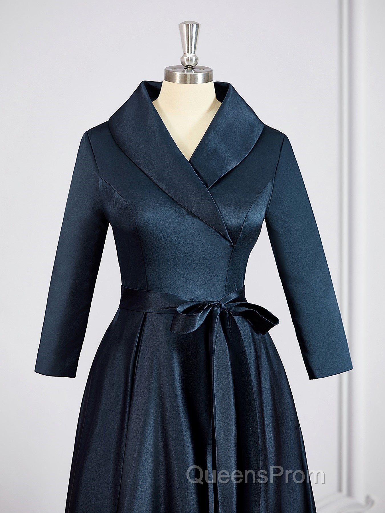 A-Line/Princess V-neck Asymmetrical Satin Mother of the Bride Dress With Belt/Sash Secondary image