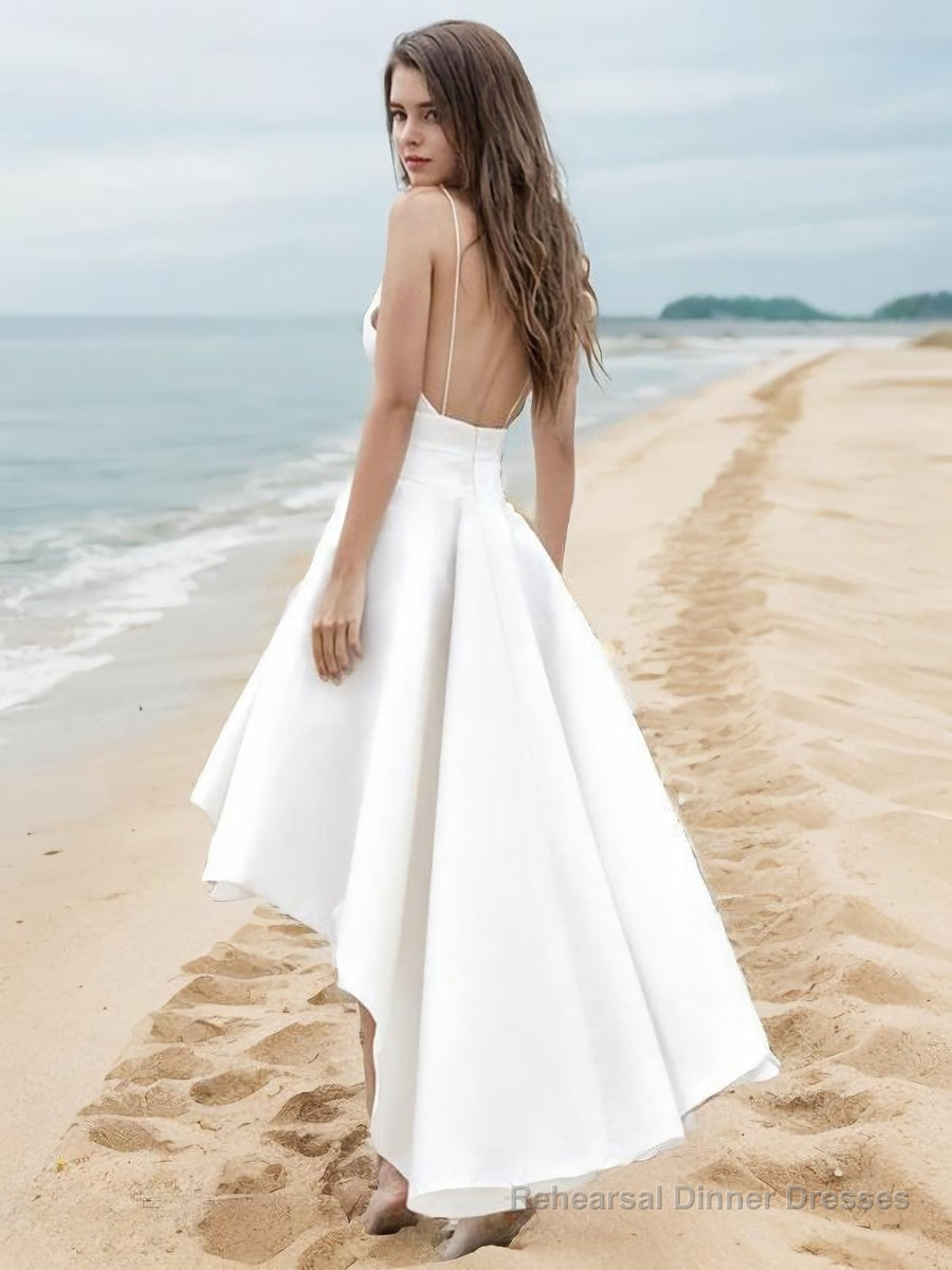 A-Line/Princess V-neck Asymmetrical Satin Wedding Dresses Secondary image