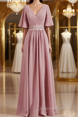 A-Line/Princess V-neck Chiffon Floor-Length Mother of the Bride Dress