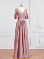 A-Line/Princess V-neck Chiffon Floor-Length Mother of the Bride Dress