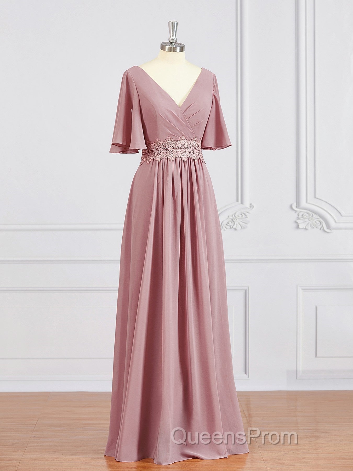 A-Line/Princess V-neck Chiffon Floor-Length Mother of the Bride Dress