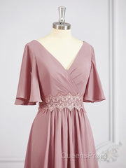 A-Line/Princess V-neck Chiffon Floor-Length Mother of the Bride Dress
