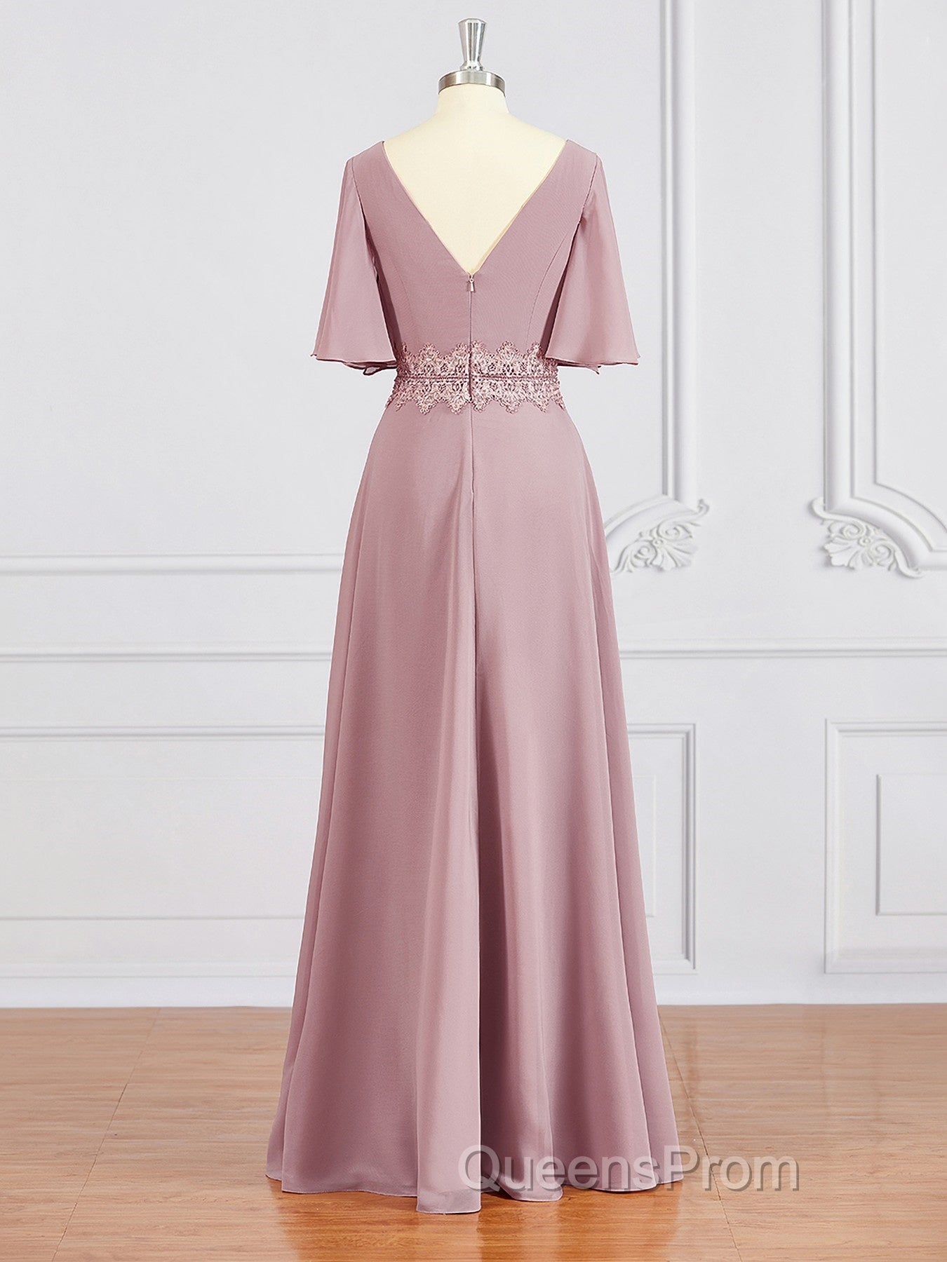 A-Line/Princess V-neck Chiffon Floor-Length Mother of the Bride Dress