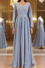 A-Line/Princess V-neck Floor-Length Chiffon Mother of the Bride Dress With Appliques Lace