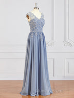 A-Line/Princess V-neck Floor-Length Chiffon Mother of the Bride Dress With Appliques Lace