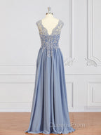 A-Line/Princess V-neck Floor-Length Chiffon Mother of the Bride Dress With Appliques Lace
