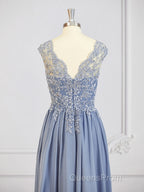 A-Line/Princess V-neck Floor-Length Chiffon Mother of the Bride Dress With Appliques Lace