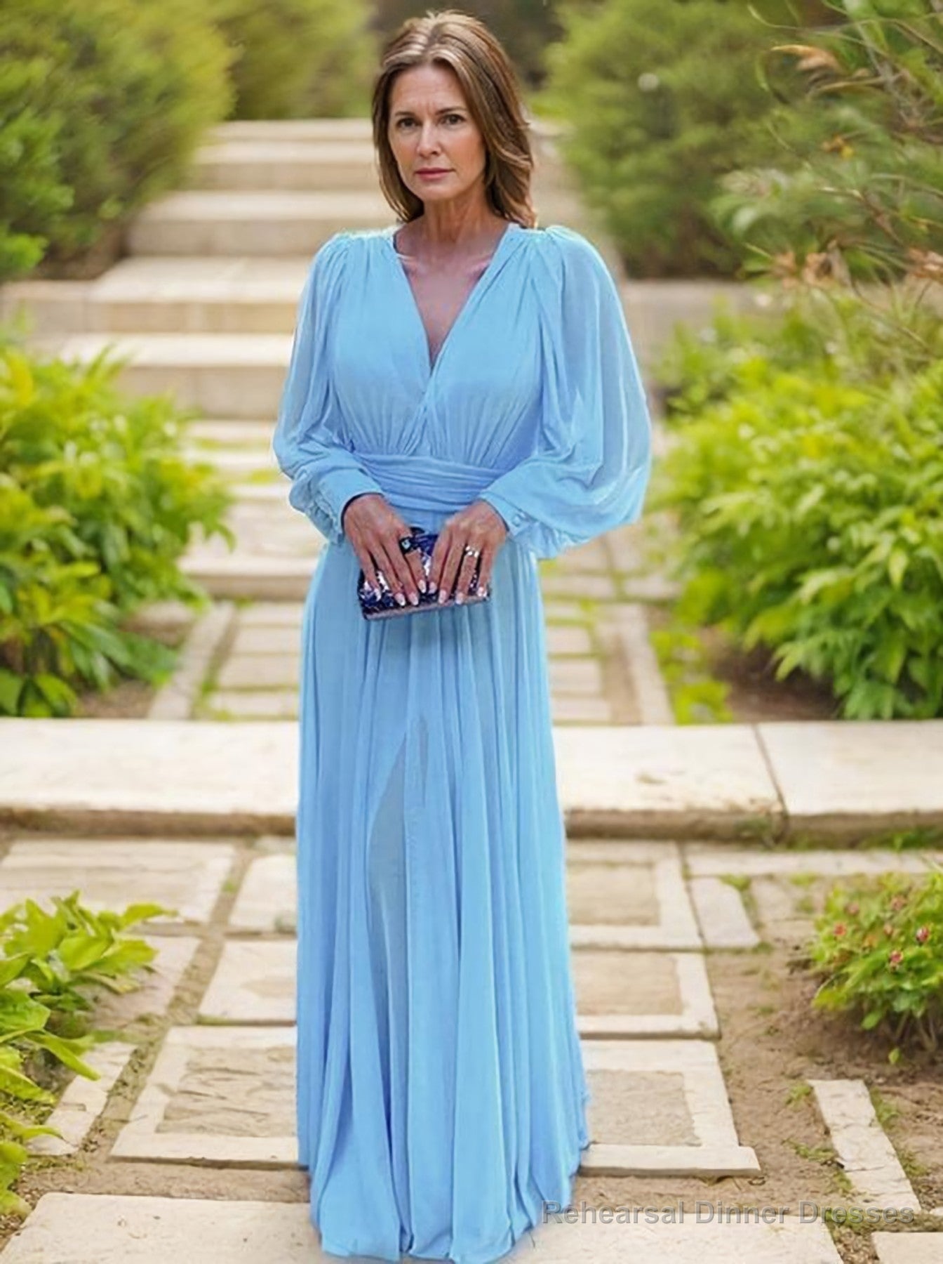 A-Line/Princess V-neck Floor-Length Chiffon Mother of the Bride Dresses With Ruffles Main image