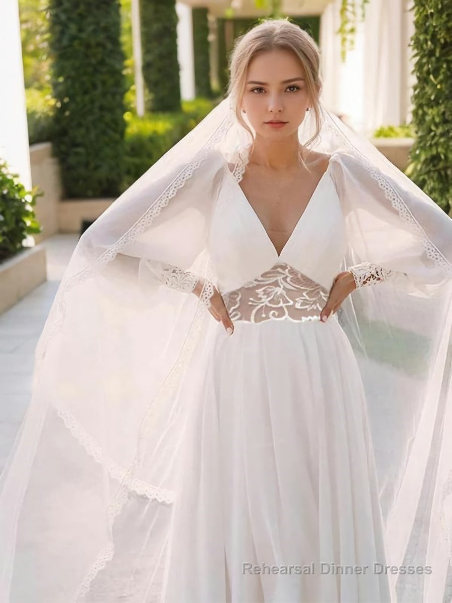 A-line/Princess V-neck Floor-Length Chiffon Wedding Dress Secondary image
