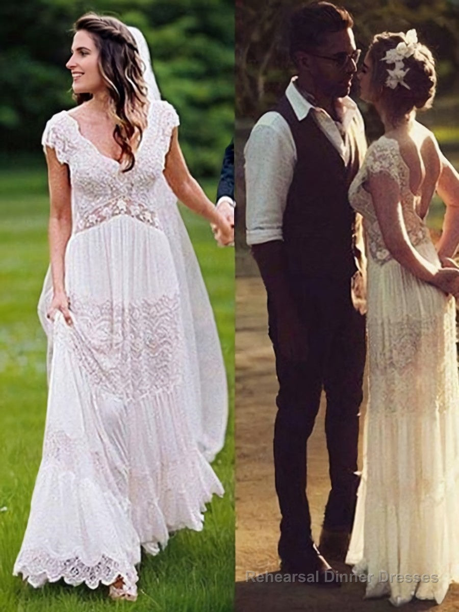 A-Line/Princess V-neck Floor-Length Lace Wedding Dresses Main image