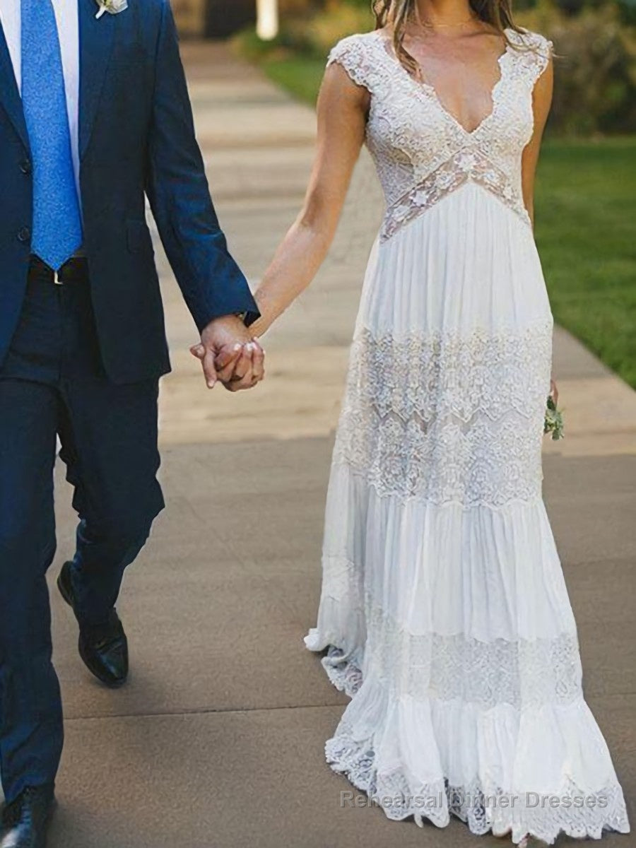 A-Line/Princess V-neck Floor-Length Lace Wedding Dresses Secondary image