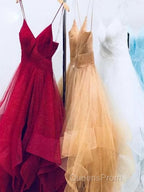 A-Line/Princess V-neck Floor-Length Evening Prom Dress