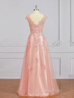 A-Line/Princess V-neck Floor-Length Tulle Mother of the Bride Dress With Appliques Lace