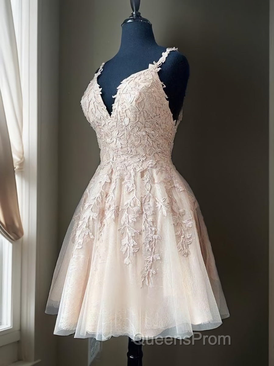 A-Line/Princess V-neck Short/Mini Tulle Homecoming Dress