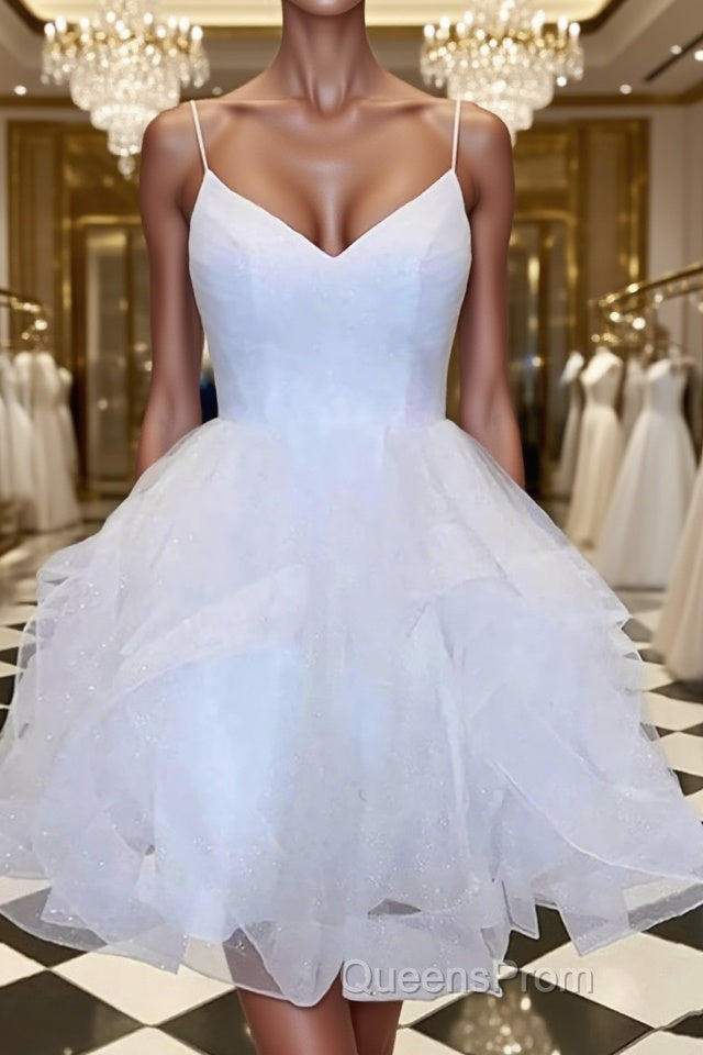 A-Line/Princess V-neck Short/Mini Tulle Homecoming Dress With Cascading Ruffles Main image