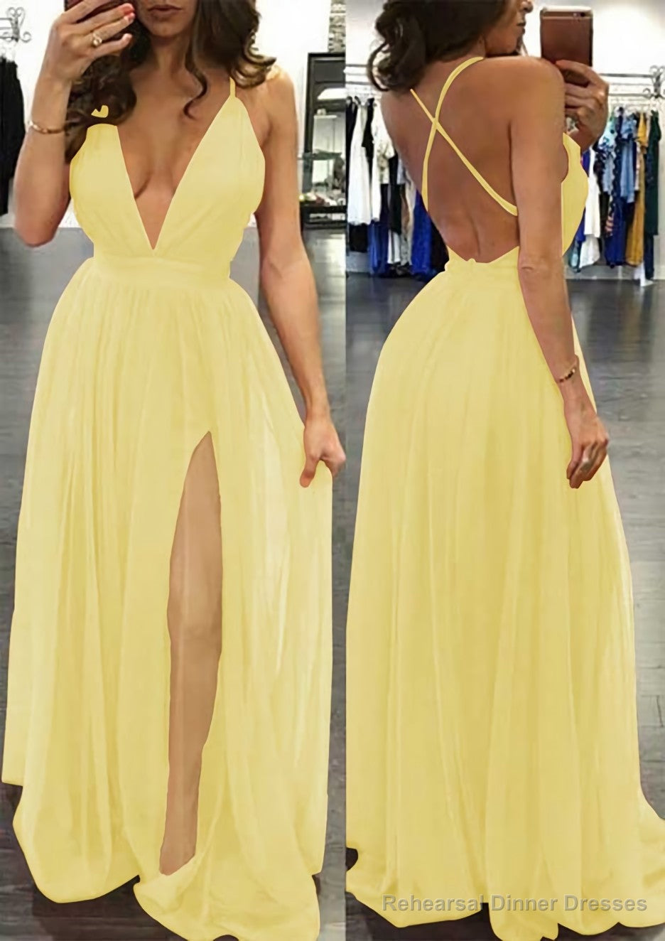 A-line/Princess V Neck Sleeveless Sweep Train Tulle Prom Dresses
