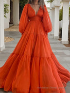 A-Line/Princess V-neck Sweep Train 30D Chiffon Prom Dresses With Pleated