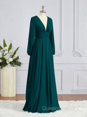 A-Line/Princess V-neck Sweep Train Chiffon Bridesmaid Dress